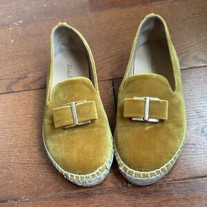 Salvatore Ferragamo Mustard Velvet Flats
